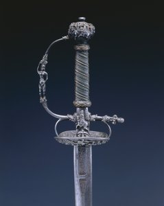 Pieni miekka, n. 1650-60 (teräs-, puu- ja kuparilanka) tekijältä Netherlandish School