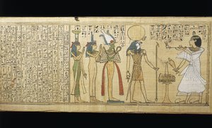 Khonsumesin papyrus, kuolleiden kirja, joka uhrasi Osirikselle, Isikselle ja Nephthykselle, kolmas välikausi