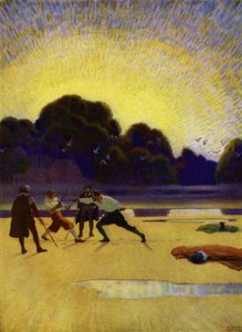 Kuvitus Westward Holle! Charles Kingsley (väri litho) tekijältä Newell Convers (after) Wyeth