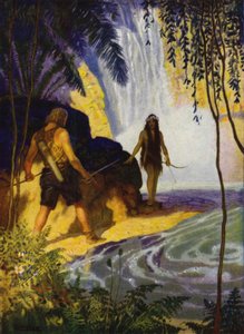 Kuvitus Westward Holle! Charles Kingsley (väri litho) tekijältä Newell Convers (after) Wyeth