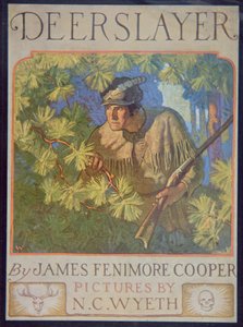 James Fennimore Cooperin (1759-1851) The Deerslayerin etukansi 1929 (värinen lito) tekijältä Newell Convers Wyeth