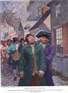 Johnnyn tappio laiturissa: Hän tuki Johnnyn kaistalla. Muut seurasivat julki siveettömyyttä matalilla pahanlaatuisilla sävyillä, 1928 tekijältä Newell Convers Wyeth