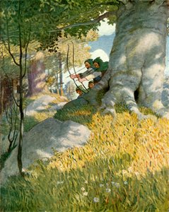 Robin Hood ja hänen toverinsa pelastavat Will Stutelyn tekijältä Newell Convers Wyeth
