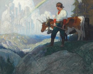 Pioneeri ja visio, n. 1918 (öljy kankaalle) tekijältä Newell Convers Wyeth