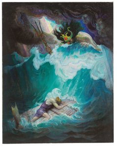 Odysseuksen lautta (Neptunus taistelee Odysseuksen kanssa) tekijältä Newell Convers Wyeth