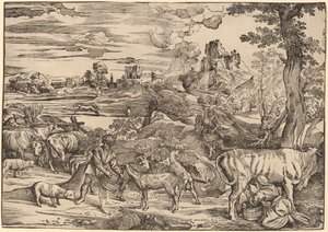 Maisema maitoneidon kanssa tekijältä Niccolò Boldrini after Titian