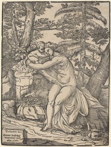 Venus ja Cupid tekijältä Niccolò Boldrini after Titian