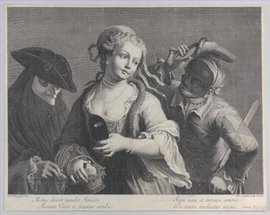 Kolme puolipitkää hahmoa venetsialaisesta karnevaalista, 1750-1822, 1750-1822. tekijältä Niccolò Cavalli