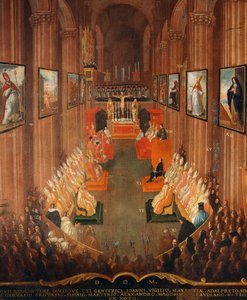 Trenton kirkolliskokouksen avajaisistunto vuonna 1545 tekijältä Niccolo Dorigati