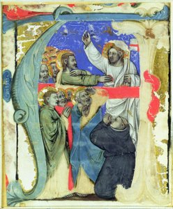 Historioitu alkukirjain "A", joka kuvaa St. Thomasin uskomattomuutta, n. 1370 tekijältä Niccolo di Giacomo