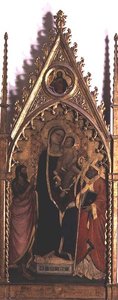 Madonna ja lapsi pyhien kanssa (tempera paneelissa)