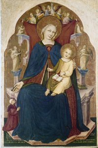 Madonna nousi valtaistuimelle Childin ja kahden harrastajan kanssa. Niccolo di Pietro Gerinin maalaus tekijältä RC