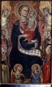Madonna ja lapsi pyhien ja enkelien kanssa. Madonna lapsen, pyhien ja enkelien kanssa. Niccolo di Pietro Gerinin (noin 1350-1415) maalaus. Firenzen taidetta, keskiaika. Tempera puulla. Eremitaaši, Pietari