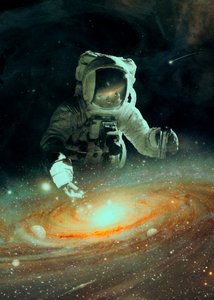 Astronautti galaksin yllä