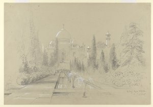 Taj Mahal, Agra, 24. tammikuuta 1870 (kynä valkoisella korostuksella paperilla)
