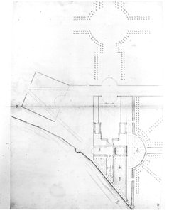 Kaavan I paikkasuunnitelma, Hampton Court, 1689 (kynä ja muste ja kynä paperilla) tekijältä Nicholas Hawksmoor