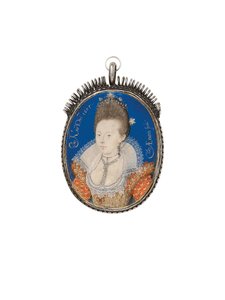 Nainen kultaisessa mekossa korkealla röyhelöllä, 1605 tekijältä Nicholas Hilliard
