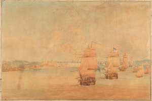 Pocock, The English fleet passing up the Sound 28. maaliskuuta 1801. tekijältä Nicholas Pocock