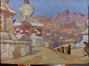 Courier of Good Fortune (Maitreya-sviitistä). Tiibetin buddhalaisuus. Nicholas Roerichin (1874-1947) työ, tempera pahville tekijältä Nicholas Roerich