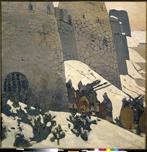 El rellotge. Pintura de Nicholas Roerich (1874-1947), oli sobre tela finlandès tekijältä Nicholas Roerich