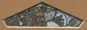 Luonnos majolikafriisin "Pohjoinen elämä" vasemmanpuoleisen kolmion muotoiseen koristeluun, 1905 tekijältä Nicholas Roerich