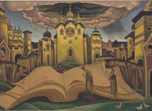 Golubinaya Kniga (Kyyhkysen kirja, le livre de la colombe) Roerich, Nicholas (1874-1947). Tempera kankaalle, koko: 73,5x101,5 tekijältä Nicholas Roerich