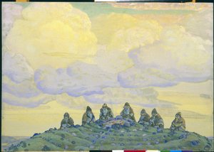 Suuri uhri: sisustus Igor Stravinskyn balettiin "Kevään riitto", 1910 tekijältä Nicholas Roerich