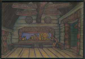 Jaroslavnan tornihuone, sisustus Borodinin oopperaan "Prinssi Igor", 1914 tekijältä Nicholas Roerich