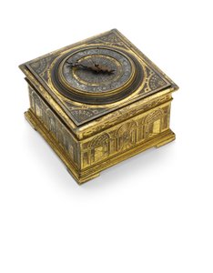 Elizabeth I kaiverrettu silmiinpistävä vaakasuuntainen pöytäkello, n. 1590-1600 tekijältä Nicholas Vallin
