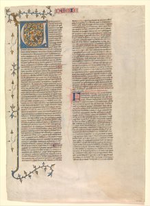 Alkukirja V Nehemian kommenteista, yksi kuudesta kuvitetusta lehdestä..., n. 1360-1380. tekijältä Nicholas of Lyra