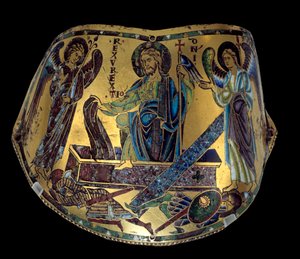 Armilla: Ylösnousemus. Meusen kupari- ja emalirannekoru. Nicolas Verdunin työpaja (n. 1130/50-1205) Keskiaika, n. 1170-1180. Pariisi, Musee du Louvre tekijältä Nicholas of Verdun