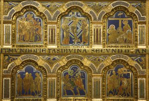 Nicholas Verdunin (n. 1130/50-1205) Verdun-alttari, valmistunut vuonna 1181, Klosterneuburg, Itävalta, emaloidut paneelit
