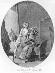 Madame de Merteuil viettelemässä Cecile Volangea, kuvitus Pierre Choderlos de Laclosin (1741-1803) Les Liaisons Dangereuses -teoksesta, kaiverrettu Romain Girard (s. 1751) 1782