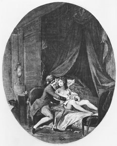 Valmont ja Emilie, kuvitus Pierre Choderlos de Laclosin (1741-1803) Les Liaisons Dangereuses -teoksesta, kaivertanut Romain Girard (s. 1751) 1782