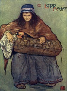 Norja: Lapin äiti ja lapsi (väri litho) tekijältä Nico Jungman