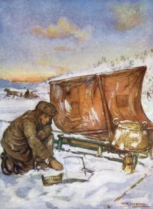 Norja: Kalastus jään läpi Christiania Fjordilla (väri litho) tekijältä Nico Jungman