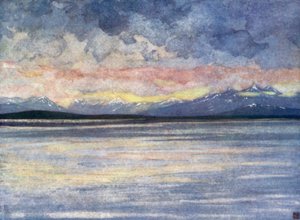 Norja: Vuoret ja vuono Moldea päin (väri litho)