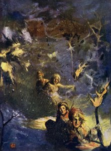 Norja: Kelkkailu soihdunvalolla (väri litho)
