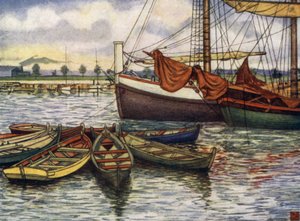 Norja: Trondhjem, Old Boats (väri litho) tekijältä Nico Jungman