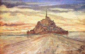 Mont St Michel, auringonlasku (värilitra)