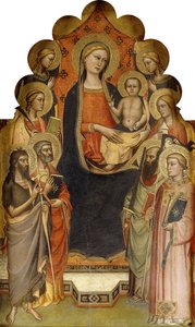 Madonna ja lapsi valtaistuimella pyhien Johannes Kastajan, Pietarin, Magdalan Marian, Paavalin ja Stefanoksen kanssa, naismarttyyri Pyhä ja enkelit,