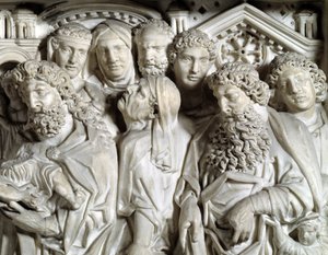 Jeesuksen esittely temppelissä (Jeesuksen esittely temppelissä) Yksityiskohta Tuolin toteuttaja Nicola Pisano (1215/20-1278/84) (Marmorisaarnatuoli) 1260 Pyhän Johannes Pisan kastaja (Battistero san Giovanni di Pisa), Italia tekijältä Nicola Pisano