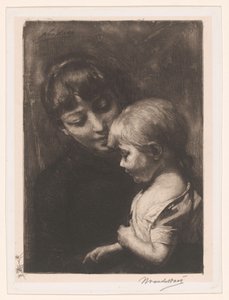 Nainen lapsen kanssa tekijältä Nicolaas van der Waay (signed by artist)