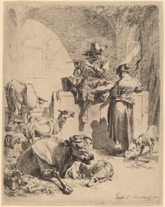El pastor assegut en una font i el filador, 1652. finlandès tekijältä Nicolaes Berchem