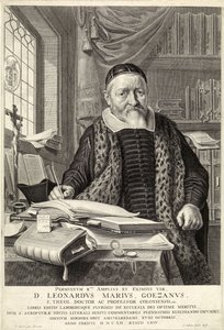 D. Leonardus Marius Goezanus, pub. 1654 (kaiverrus) tekijältä Nicolaes Cornelisz (c.1592 1655) Moeyaert