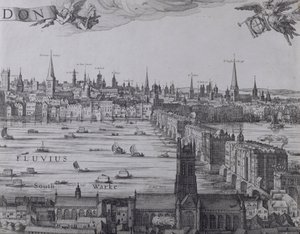 Panorama of London and Thames, osa kolmas näyttää Southwarkin, London Bridgen ja kaupungin kirkot, noin 1600 (katso myös 7214, 64730 ja 64732)