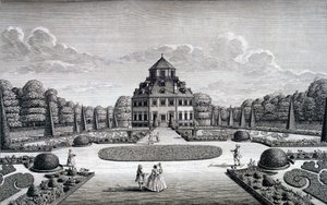 Näkymä Frydenlundin talolle ja puutarhaan tekijältä Nicolaes Jansz Visscher