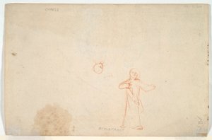 Abraham viihdyttää enkeleitä (recto); Nainen seisomassa ja tutkimassa päätä (käänteinen)