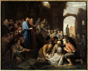 Lasaruksen ylösnousemus. Nicolaes Cornelisz Moyaertin maalaus tekijältä Nicolaes Moeyaert