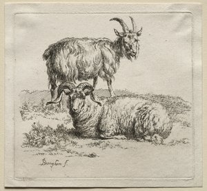 Oinas ja vuohi. tekijältä Nicolaes Pietersz. Berchem